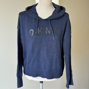DKNY Oversized Hooded Sweater In Dark Blue - Large